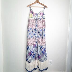 Sundance Tiered Button Front Floral Patchwork Maxi Dress Size L EUC